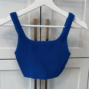 Babaton Royal Blue Ribbed Crop Top